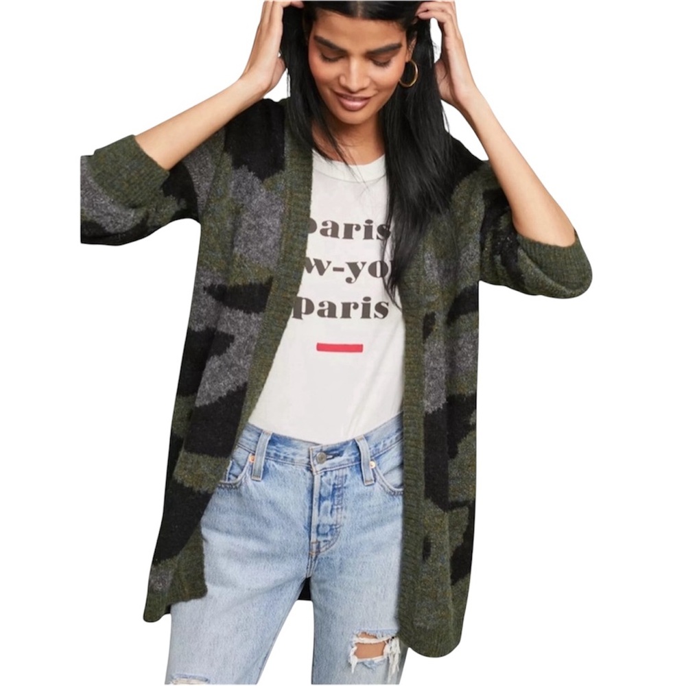 Moth Cardigan Women XS Camouflage Nature Earthy Bohemian Country Rustic Hippie